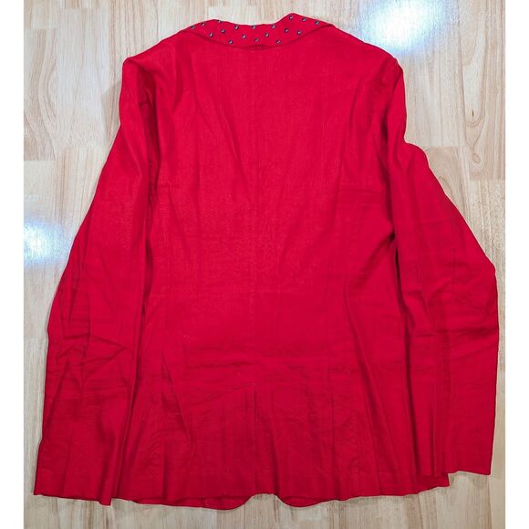 Rock & Republic Womens Blazer Red Studded Linen Blend Open Front Size 12 - Picture 4 of 6